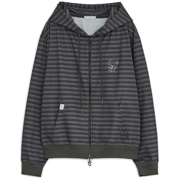 허그유어스킨 코리락쿠마 스트라이프 후드집업 차콜 지초이 샬롬클럽 미스치프