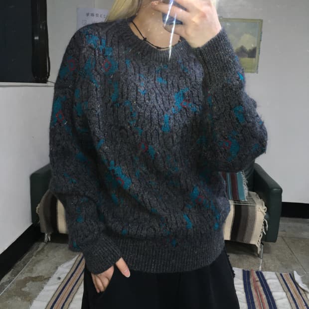 투티/0334 SETBALL JPN 일본 빈티지 그레이 패턴 울니트