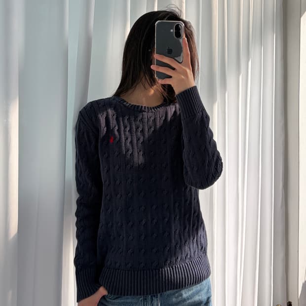 [S]폴로 랄프로렌 꽈배기 케이블 코튼 니트 navy