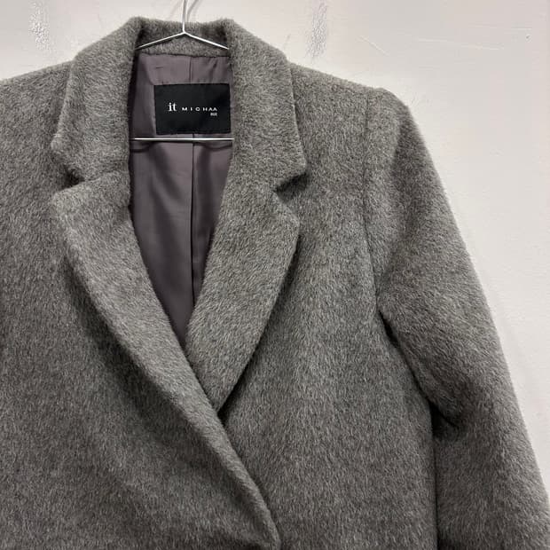 잇미샤 알파카 모헤어 히든버튼 카라 롱코트