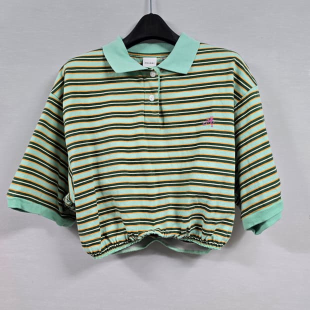 MOUSSY 마우지 스트라이프 크롭 카라티셔츠