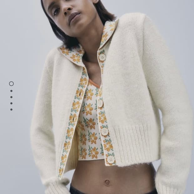 zara 자라 아이보리 플라워 패턴 카라 니트 가디건 S