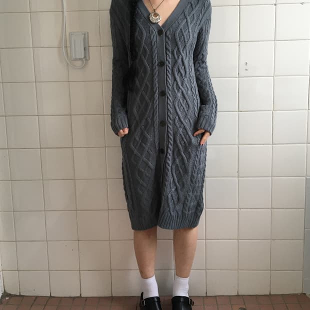 Belted cable pattern knit cardigan