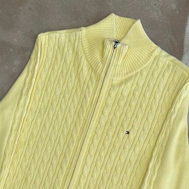 S 타미힐피거 여성용 코튼 케이블 엘로우 니트집업