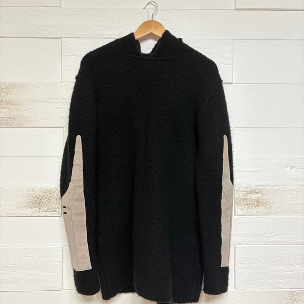 릭오웬스 레더 패치 울 후드