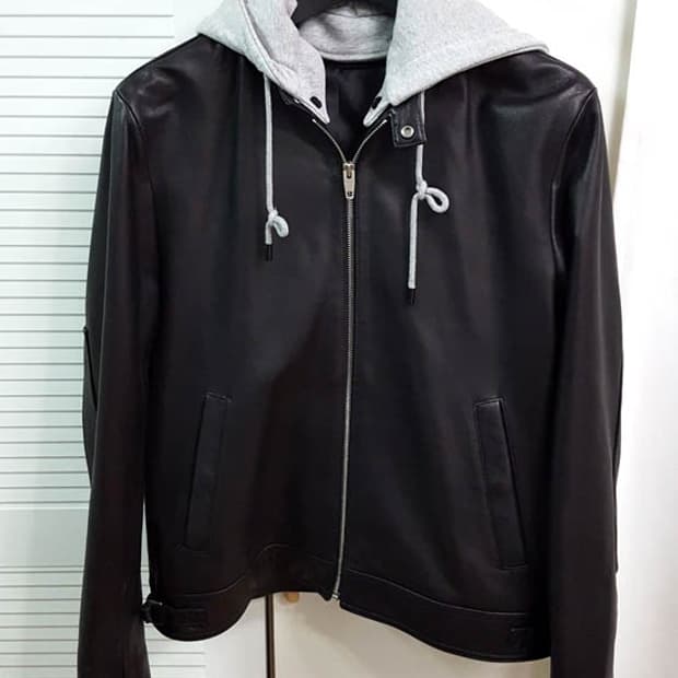 지이크 남성 블랙 후드 양가죽 자켓