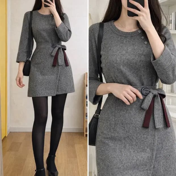 DEWL 드울 울 블렌드 랩 원피스 / 그레이 미니멀