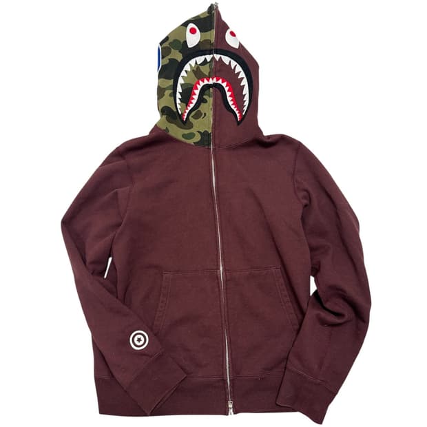 베이프 샤크후드집업 버건디