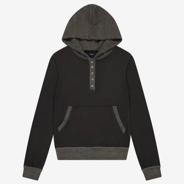 아캄 Contrast Logo Button Hoodie (Brown)