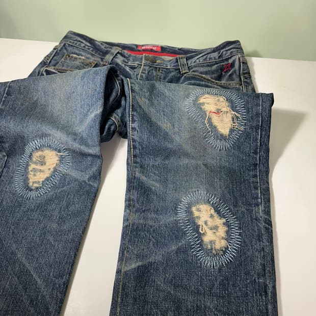 M 빈티지 중청워시드 슬림레귤러핏 크롭 데님팬츠