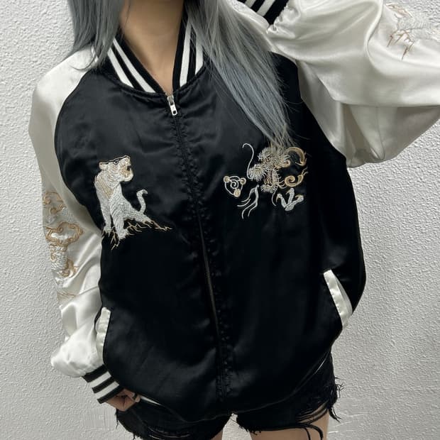 재팬 드래곤 프린팅 블랙 스카잔 3L