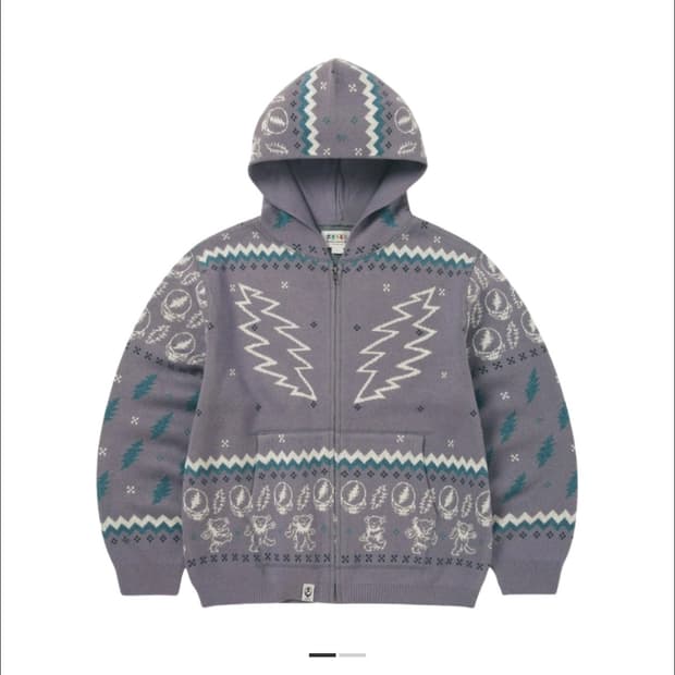 디스이즈네버댓 x 그레이트풀 데드 아이코노그래피 니트 집 후드 라벤더 S