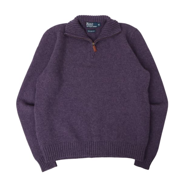 폴로 랄프로렌 퍼플 램스울 하프집업 니트