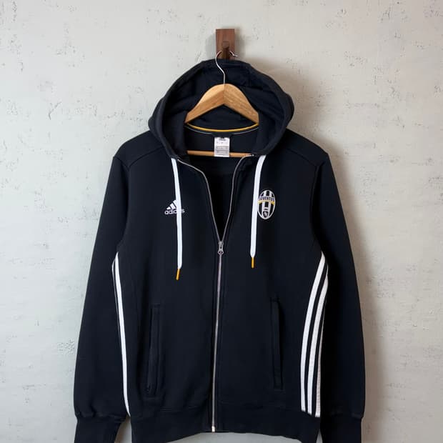 아디다스 빈티지 유벤투스 삼선 후드집업 블랙