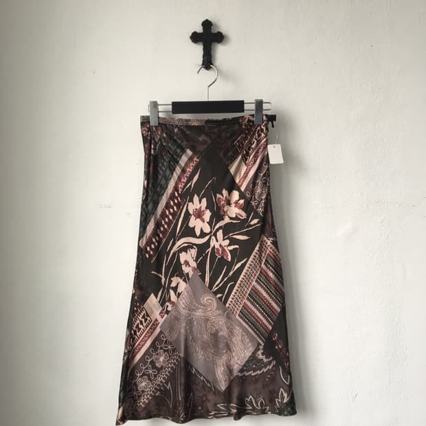 Oriental mood patch work printing skirt