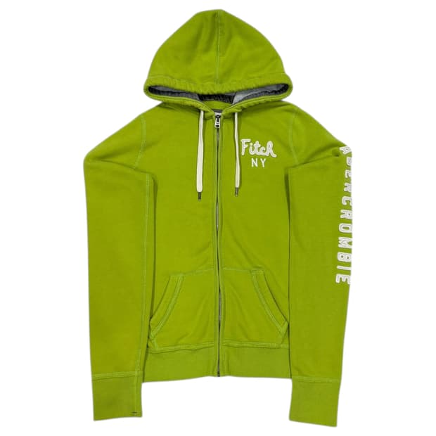 아베크롬비 빈티지 스펠로고 딱붙핏 Y2K 후드집업 자켓 라이트그린 라임