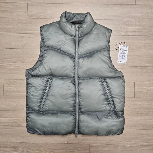 M ) ZARA 자라 시어쉘 패딩 조끼 베스트 라이트카키 1회착