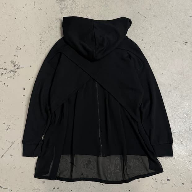 back see-through detail hood zip-up