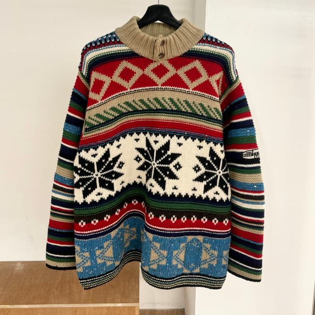 휴고 보스 노드릭 패턴 울 혼방 하이넥 니트