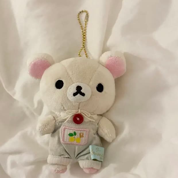 산엑스 농부 코리락쿠마 멜빵 인형 마스코트 키링