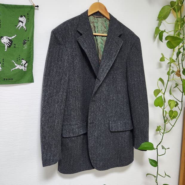 90s Newyorker 울 알파카 헤링본 3 버튼 색 재킷