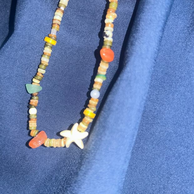 빈티지 비즈 불가사리 목걸이 / wood beach necklace