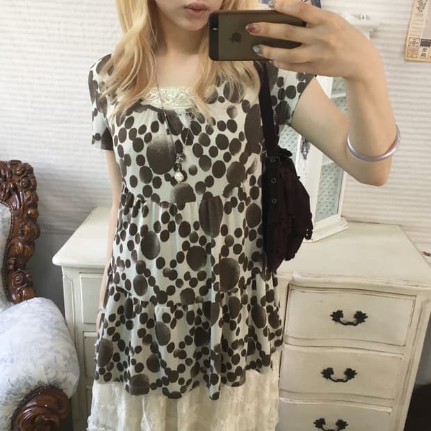 일본빈티지 브라운 오리엔탈 셔링 블라우스