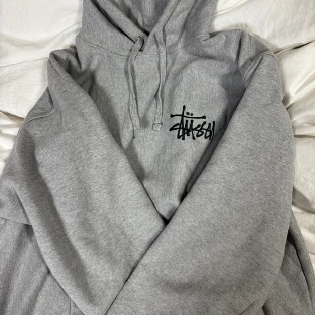 스투시 기모 베이직 후드티 그레이 M