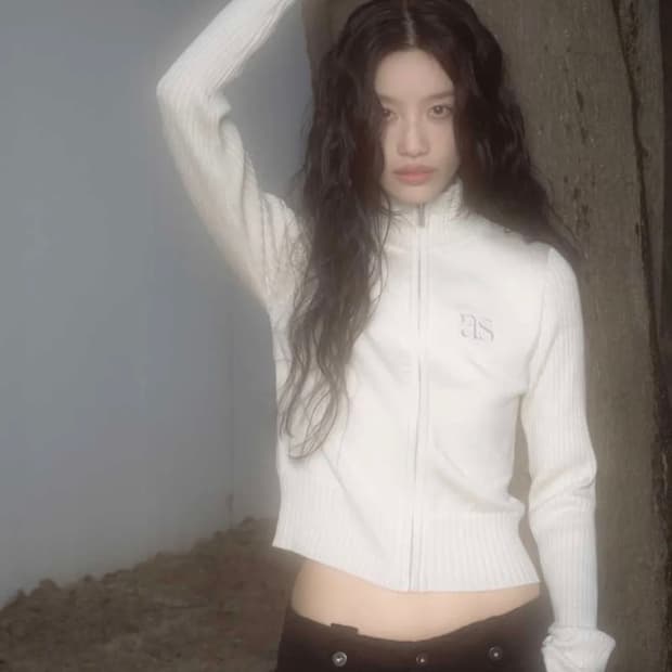 애즈온 니트집업 베이지