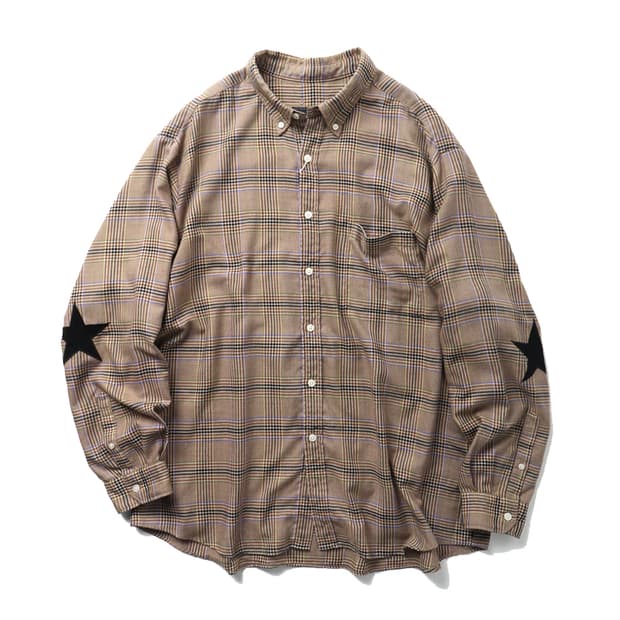 SOPHNET. STAR ELBOW PATCHED BAGGY SHIRT
