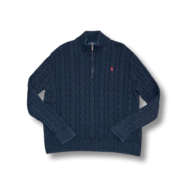 [XL] 폴로 랄프로렌 네이비 케이블 꽈배기니트 집업
