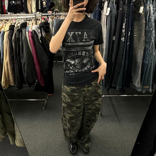 OS)Band Tees 빈티지 Sevenfold 스컬 프린팅 반팔