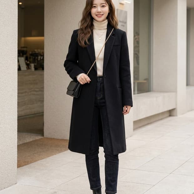 BLOSSOM 블러썸 울 96% 미니멀 블랙 롱 코트