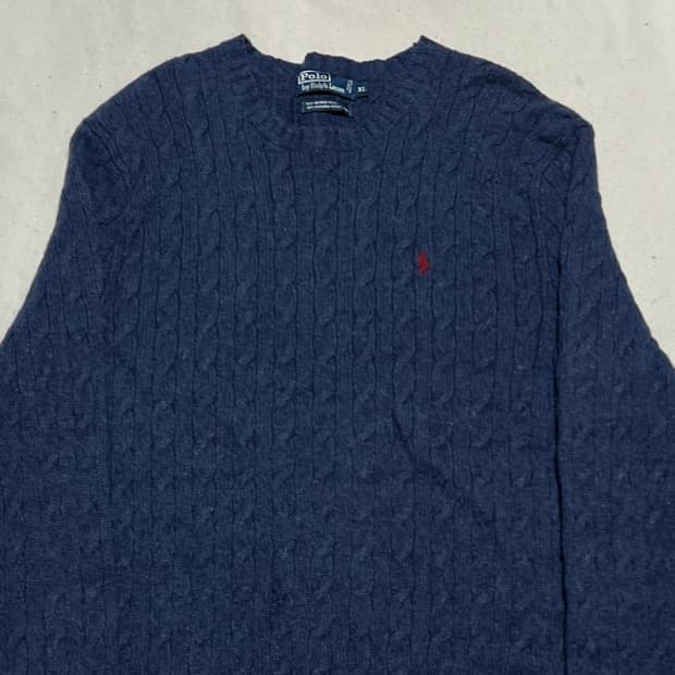 XL 폴로랄프로렌 블루 메리노 울 케이블 니트