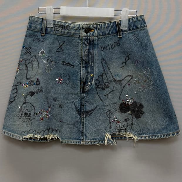 발렌시아가 그래피티 디스트로이드 크리스탈 데님 스커트 ( 28 )