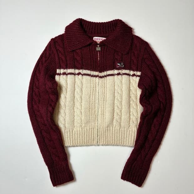 래비티스포츠 크롭 RB 케이블 니트 가디건 PN8542