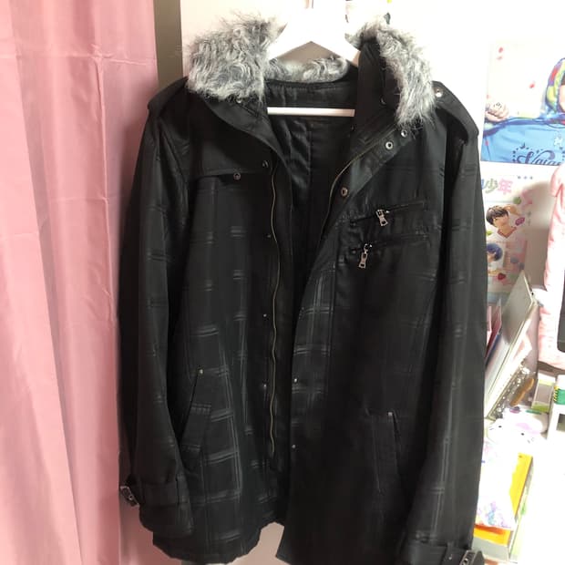 (하자있음) 빈티지 체크 롱 아우터 야상 자켓 패딩