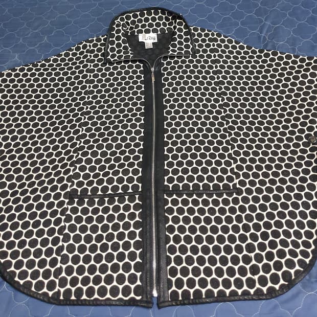 (빈티지)조셉 립코프 레더배색 도트패턴 울 망토 집업자켓 (F)