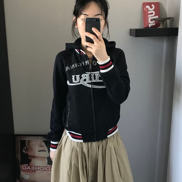 푸부 올드스쿨 프린팅 데님 후드집업