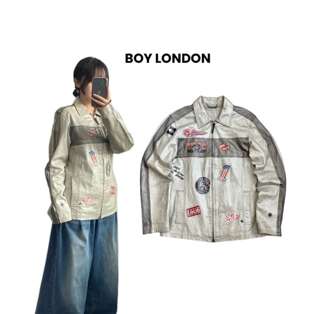 보이런던 90s 양가죽 리얼레더 스컬 해골 프린팅 가죽 자켓