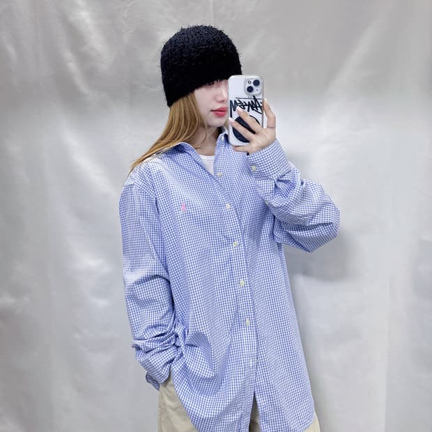 폴로 랄프로렌 핑크포니 하늘체크 셔츠 