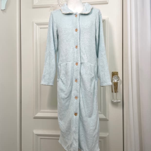 sheer blue lace trim pocket long homewea