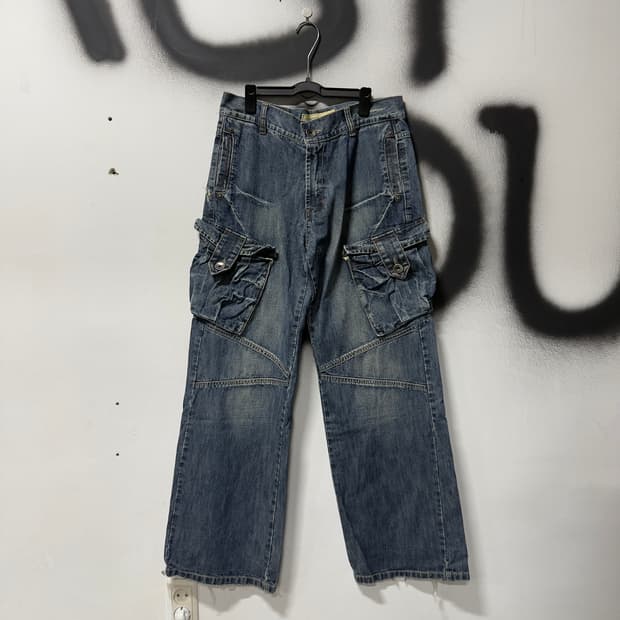 VTG 빈티지 빅사이즈 멀티 포켓 와이드 카고 데님 팬츠