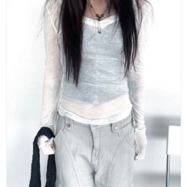 나의 나인 이즈이즈 슬림 백트임 티 차콜 