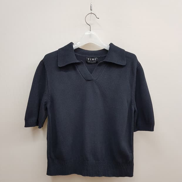 한섬 타임 2024 조니 카라 반팔 니트 90사이즈