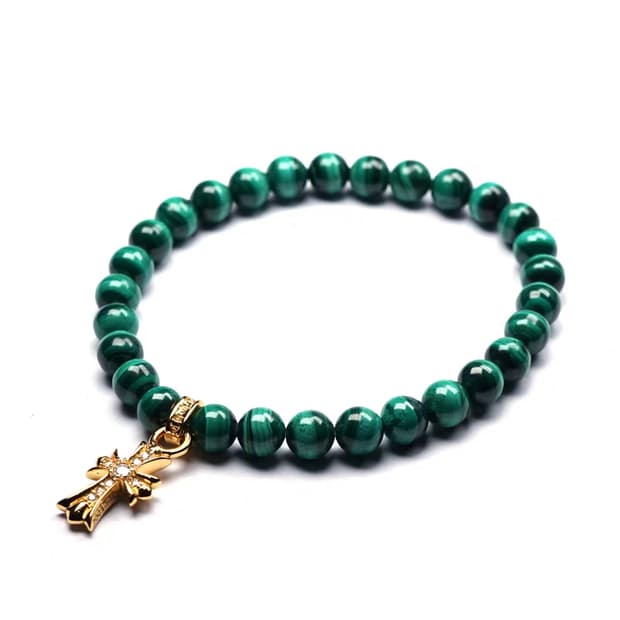 Oceanora 말라카이트 골드 십자가 팔찌