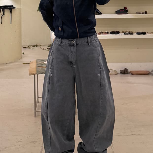 그레이 워싱 허리밴딩 카고 팬츠 U550