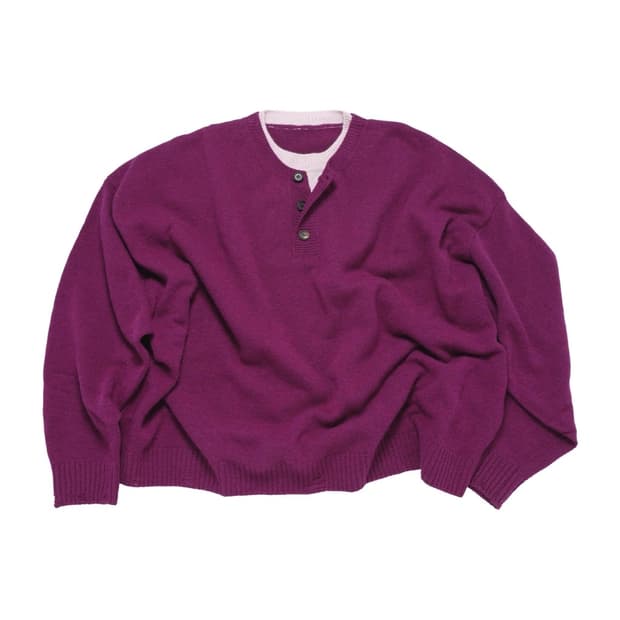 L MJD 콘트라스트 넥 캐시 크롭 니트 마젠타