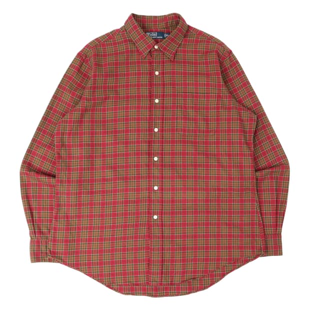 폴로 랄프로렌 레드 체크 트윌 코튼 포켓 셔츠