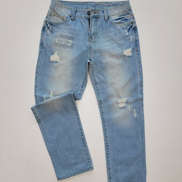 스파오 SPAO 남자 데미지 워싱 청바지 32 스카이블루